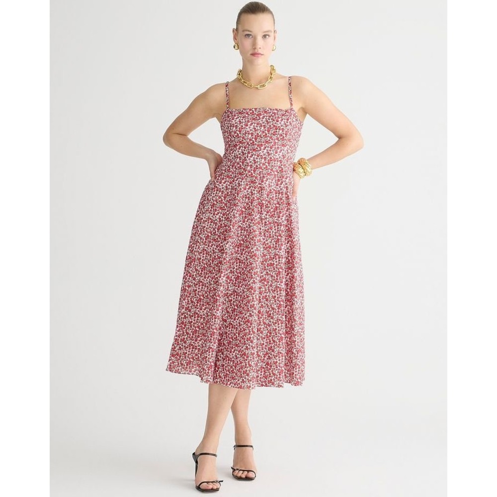 J. Crew Seamed Flare Midi Dress in Liberty® Eliza's Red Fabric, Women's Size 12